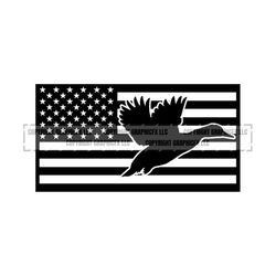 USA Flag Mallard Duck Flying .eps, .svg, .dxf & 1 .png Vinyl Cutter Ready, T-Shirt, CNC clipart graphic 1188