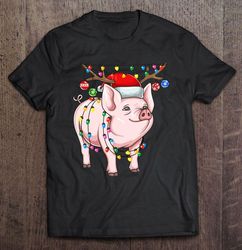 Pig With Antlers Christmas Lights Ornaments TShirt Gift