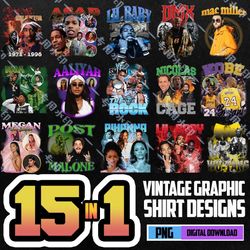 15 PACK Vintage Graphic Rap Tees PNG, Digital Download, Shirt Designs 16
