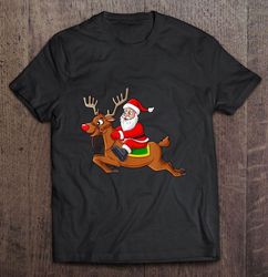 Santa Claus Riding Reindeer Christmas Tee T-Shirt