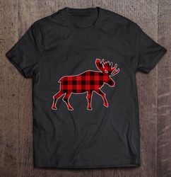 Moose Red Plaid Christmas Black2 T-shirt
