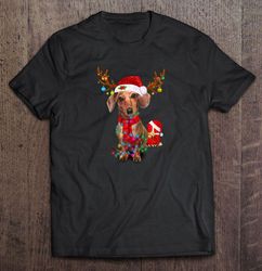 Reindeer Dachshund Santa Hat Christmas Lights Shirt