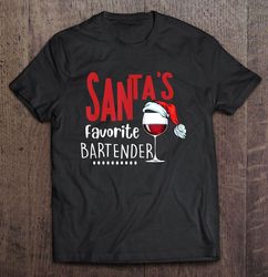 santas favorite bartender glass wine santa hat christmas tee shirt