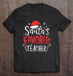 santas favorite teacher santa hat candy cane christmas tee shirt