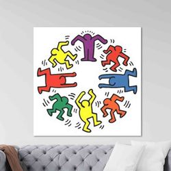 Wall art  Keith Haring Artwork, Cheerful People Printed, Colorful Art Canvas, Keith Haring Dancing People Canvas, Dancin