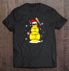 softball snowman santa hat christmas tshirt