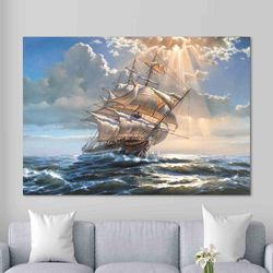 Wall art  Ship Canvas, Pirate Ship Painting, Rowing Boat Wall Art,Huge Canvas Wall Art, Room Decor, Canvas Wall Art, Lux