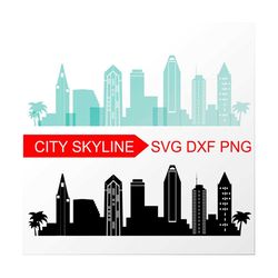 San Diego SVG, Vector Skyline, San Diego silhouette, Svg, Dxf, Eps, Ai, Cdr files. Design elements, Silhouette clipart, San Diego clip art