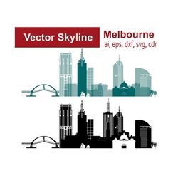 Melbourne SVG, Vector Skyline, Melbourne silhouette, Svg, Dxf, Eps, Ai, Cdr, Cutting files, Silhouette clipart, Australian clip art