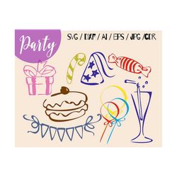 Party SVG set Birthday party SVG, Party Svg cutting files, Vector Party designs Bundle , Silhouette , Cricut, Cameo