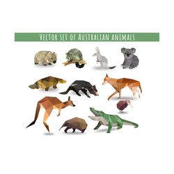 Vector set of 11 Australian animals icons low poly, Low Poly Art, Vector Objects clipart Ai, Cdr, Eps, Jpg, Png, Animals illustration
