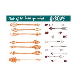 Hand painted arrows, Vector Arrows clip art. Svg, Ai, Eps, Dxf, Dwg, Cdr. Set of 17 different arrows,