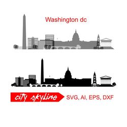 Washington DC SVG, Capital Vector Skyline, D.C. silhouette, Svg, Dxf, Eps, Ai, Cdr, Washington Skyline Clipart, District of Columbia