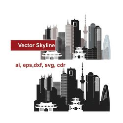 Tokyo SVG, Tokyo Vector Skyline, Japan City silhouette Svg, Dxf, Eps, Ai, Cdr files Design elements, Silhouette clipart, Japan's capital art