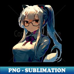 White hair anime school Cat Teacher - PNG Sublimation Digital Download - Unlock Vibrant Sublimation Designs