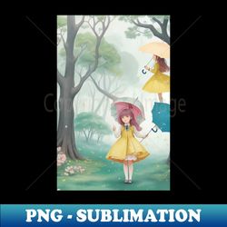 Girl with umbrella in Forest - Sublimation-Ready PNG File - Bold & Eye-catching