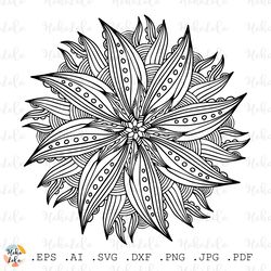 Floral Coloring Page Pdf, Mandala Pattern Svg, Cricut, Floral Mandala Clipart Png, Stencil Template Dxf