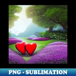 Valentine Wall Art - Hearts in a sunny glade - Unique Valentine Fantasy Garden Landsape - Photo print canvas artboard print Canvas Print and T shirt - Decorative Sublimation PNG File - Defying the Norms