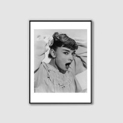 Audrey Hepburn Print, Black and White, Vintage Photo, Fashion Wall Art, Old Hollywood Decor, Printable Art, Home Decor,