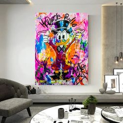 Graffiti Art Donald Duck Rich Money Canvas Painting On The Wall Art Pictures Posters And Prints For Living Kids Room Dec