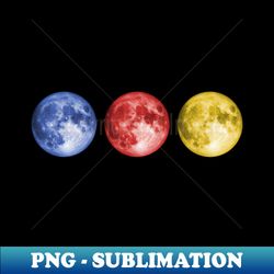 Moon in triplicate - moon photo in blue red and yellow - Professional Sublimation Digital Download - Boost Your Success with this Inspirational PNG Download