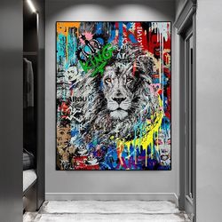 Lion Graffiti Art Canvas Paintings on the Wall Art Posters Prints Street Art Animal Picture for Modern Home Wall Cuadros