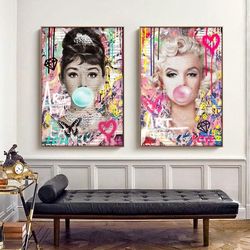 marilyn monroe chewing gum street art pop art canvas painting hepburn poster print pictures home decor women room wall a