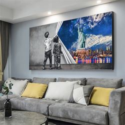 New York Graffiti Child Uncovered Statue Of Liberty Canvas Bansky Painting Wall Art Picture For Living Room Decor Cuadro