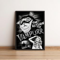 Return of The Vampurr Poster, Movie Film Vintage Poster, Funny Cat Poster, Gift for Cat Lovers, Dracula Cat Funny Poster
