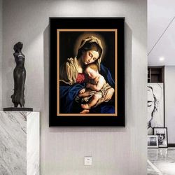 Virgin Mary Holding Jesus Canvas Oil Painting Catholic Icon Painting Poster Mother and Child Wall Art Picture Home Wall
