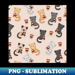 cats and coffee pattern brown - high-resolution png sublimation file - stunning sublimation graphics