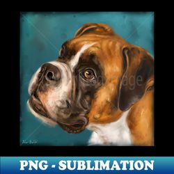 vibrant painting of a gorgeous brown boxer dog on dark blue background - exclusive png sublimation download - perfect for personalization
