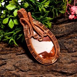 natural noreena jasper gemstone pear vintage handmade pure copper wire wrapped pendant 2.6" 18.4 gms. kr09-77