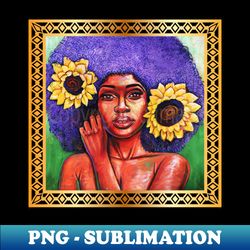 Beautiful African Woman with Sun Flowers - Creative Sublimation PNG Download - Unleash Your Inner Rebellion