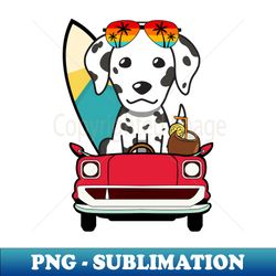 Surfer Dalmatian driving to the beach - Unique Sublimation PNG Download - Unleash Your Creativity