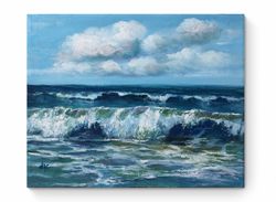 seascape original painting oil on canvas aquamarine waves