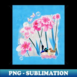 Fairy Wrens and Flowers - Retro PNG Sublimation Digital Download - Perfect for Sublimation Art