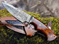 HUNTING KNIFE CUSTOM Handmade Damascus Steel Fixed Blade Knife