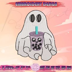Little Ghost Milk Tea Embroidery Design, Latte Ghost Embroidery, Spooky Embroidery, Halloween Embroidery, Machine Embroidery Designs