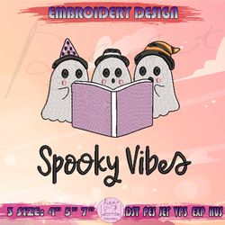 Ghost Reading Book Embroidery Design, Spooky Vibes Embroidery, Ghost Embroidery, Halloween Embroidery, Machine Embroidery Designs