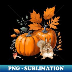 Autumn Pumpkin Harvest and Squirrel - Decorative Sublimation PNG File - Create with Confidence
