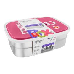 Tedemei Rectangle Stainless Steel Food Container 1.1 Liter, Pink, 6902