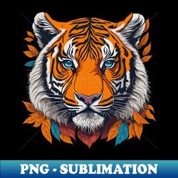Illustration of a tigers head among the leaves - Retro PNG Sublimation Digital Download - Capture Imagination with Every Detail