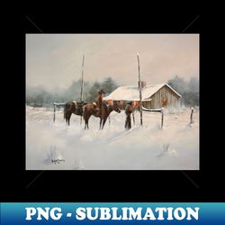 snow barn oil on canvas - exclusive sublimation digital file - fashionable and fearless