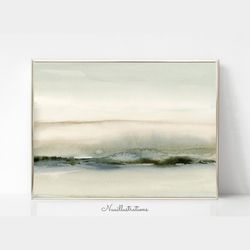 Abstract Brown Landscape Watercolor Printable Wall Art, Minimalist Neutral Landscape Download Digital Print Gray Brown 2