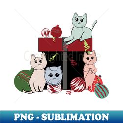 Gift box with cute cats and christmas decorative ball - Special Edition Sublimation PNG File - Boost Your Success with this Inspirational PNG Download