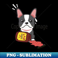 Cute French Bulldog spilled a jar of BBQ Sauce - PNG Transparent Sublimation Design - Perfect for Creative Projects