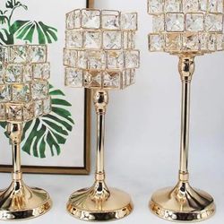 Wedding Events Parties Home Decor, 1pc Golden Crystal Pillar Candle Holder, useful and eye caught object to display