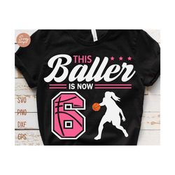 this baller is now 6 svg, birthday girls basketball svg, 6th birthday girl svg, basketball birthday svg, basketball party birthday svg file