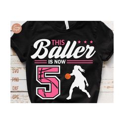 this baller is now 5 svg, birthday girls basketball svg, 5th birthday girl svg, basketball birthday svg, basketball party birthday svg file